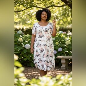 Bobbie Brooks 1X Floral Midi Dress NWT Ivory Pink Plus Size